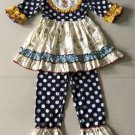 NEW Boutique Girls Vintage Teddy Bear Ruffle Tunic Dress & Leggings Outfit Set