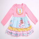 NEW Girls Boutique Ruffle Pink Long Sleeve Floral Blue Dress 4T 5-6 6-7 7-8