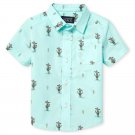 NWT The Childrens Place Toddler Boys Blue Cactus Poplin Button-Down Shirt