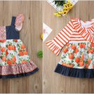 NEW Pumpkin Girls Orange Blue Chambray Ruffle Dress 18 M 2T 3T 4T 5T