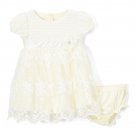 NWT Nannette Baby Girls Short Sleeve Yellow Lace Flare Dress & Diaper Cover 24 M