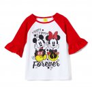 NEW Minnie & Mickey Mouse Ruffle Sleeve Girls Shirt 5 6