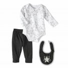 NWT Bon Bebe Baby Boy Silver Star Bodysuit Pants Bib Outfit Set