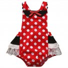 NEW Minnie Mouse Baby Girls Red Polka Dot Ruffle Lace Romper Sunsuit Jumpsuit
