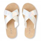 NWT The Childrens Place Girls Metallic Cross Seaside Slide White Shimmer Sandals