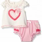NWT Nannette Baby Girls Pink Heart Shirt Ruffle Bloomers Outfit Set Valentines