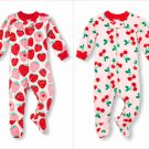 NWT The Childrens Place Strawberry Cherry Girls Footed Fleece Sleeper Pajamas