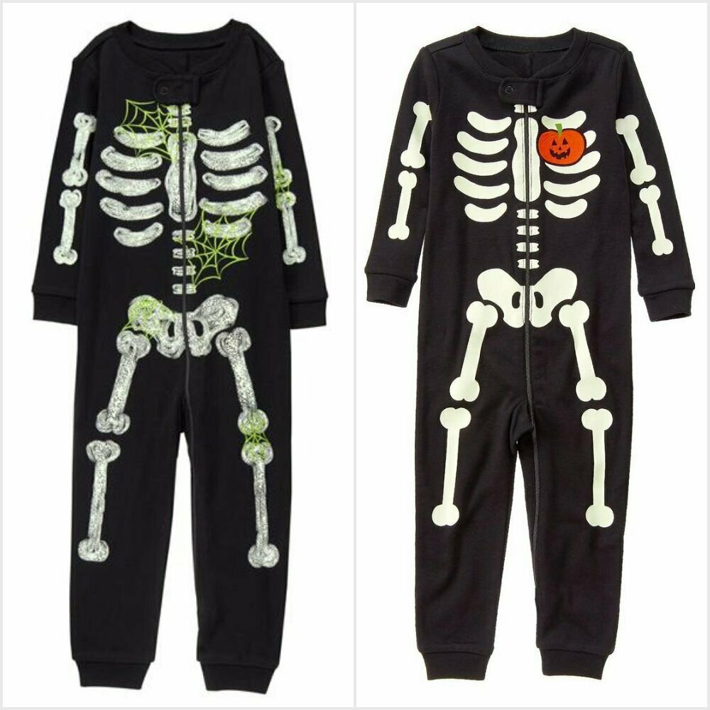 NWT Gymboree Skeleton Black Glow-in-the-Dark Boy Girl Gymmies Pajamas Romper