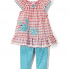 NWT Nannette Crab Pink Ruffle Seersucker Plaid Tunic Blue Leggings Outfit Set