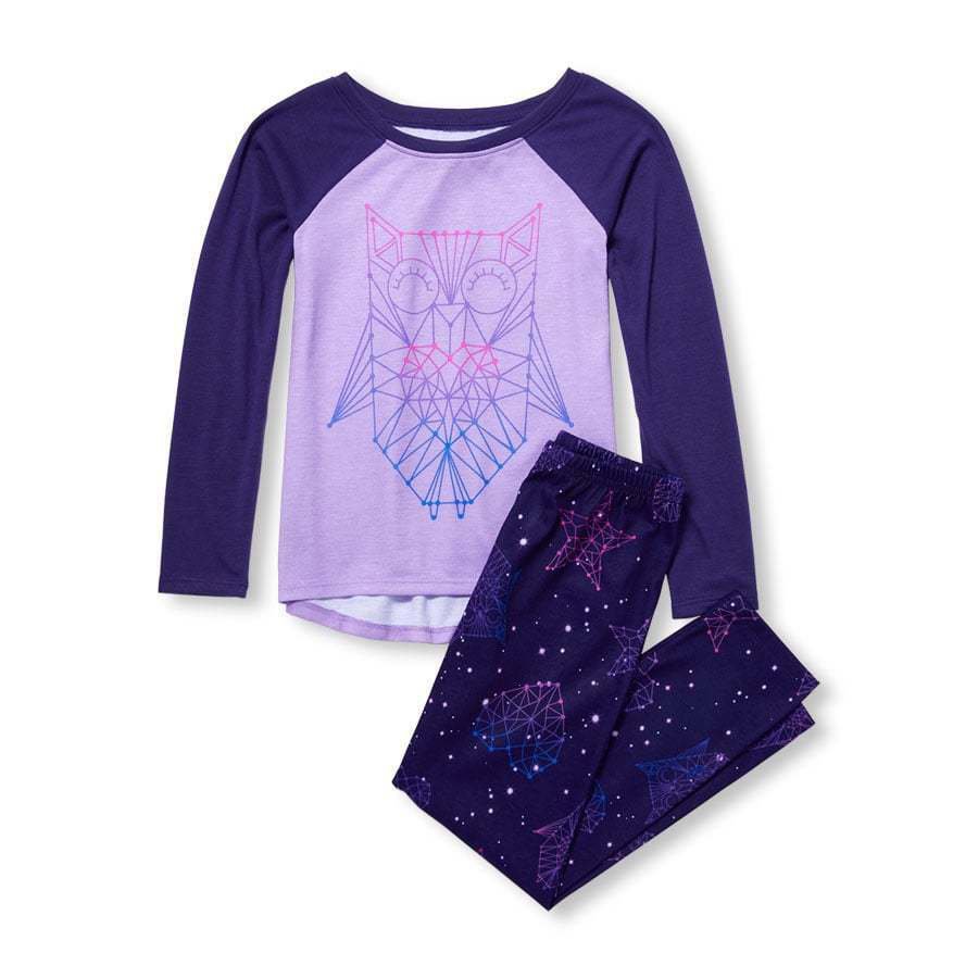 NWT The Childrens Place Celestial Owl Girls Purple Long Sleeve Pajamas Set