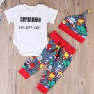NWT Super Hero has Arrived Baby Boys Shirt Pants & Hat Outfit Set