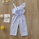 NWT Girls Blue Striped One Shoulder Ruffle Romper Sunsuit Jumpsuit