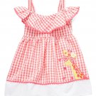 NWT Nannette Girls Giraffe Coral Pink Gingham Seersucker Dress 12 18 24 2T 3T 4T