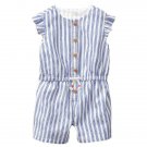 NWT Gymboree Cabana Baby Girls Blue Striped Short Sleeve Romper Sunsuit Jumpsuit