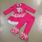 NEW Boutique Girls Fox Pink Ruffle Tunic Dress Leggings Outfit Set