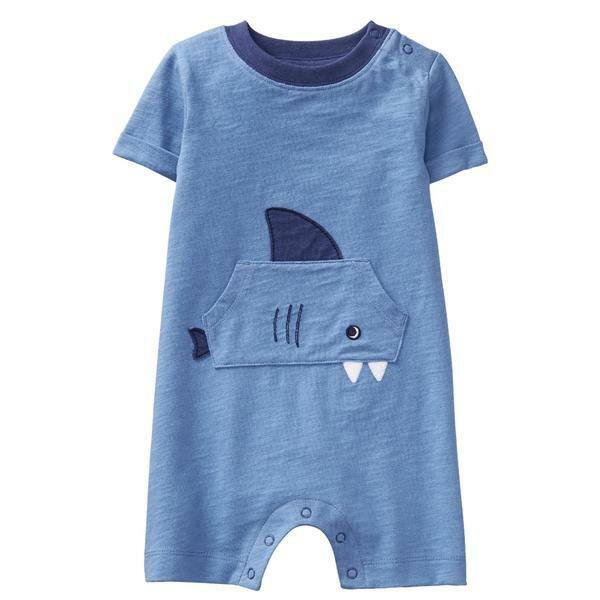 NWT Gymboree True Blue Summer Shark Baby Boys Blue Romper Sunsuit Jumpsuit