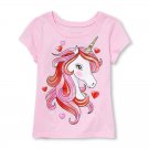 NWT The Childrens Place Valentines Day Unicorn Girls Pink Short Sleeve Shirt