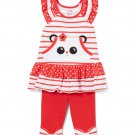 NWT Nannette Panda Red Striped Tunic & Leggings Girls Outfit Set 2T 3T 4T 5 6