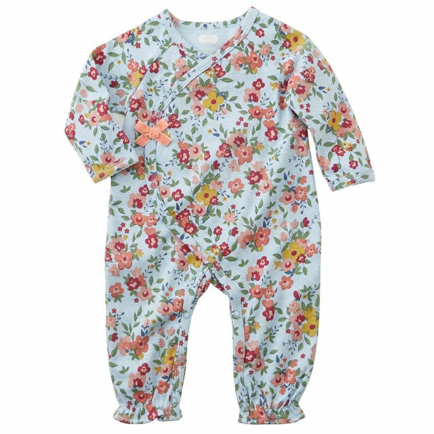 NWT Mud Pie Secret Garden Baby Girls Floral Blue Kimono Romper Sleeper