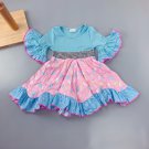 NEW Girls Boutique Feather Blue Pink Short Sleeve Ruffle Twirl Dress