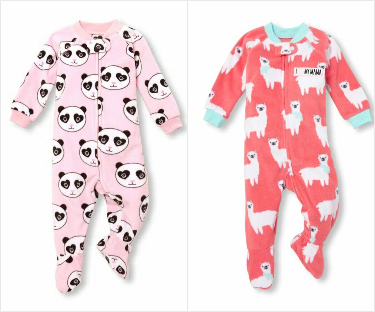 NWT The Childrens Place Panda Llama Girls Footed Fleece Blanket Sleeper Pajamas