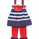 NWT Nannette Whale Wave Blue Tunic Red Ruffle Leggings Outfit Set 4th of July