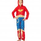 NWT Wonder Woman Girls Hooded Fleece Romper Sleeper Pajamas Halloween