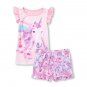 NWT The Childrens Place Unicorn Flowers Girls Ruffle Sleeveless Pink Pajamas Set