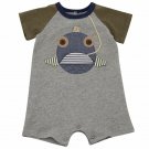 NWT Mud Pie Fish Open Mouth Baby Boys Gray One Piece Romper Jumpsuit Shortall