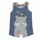 NWT Mud Pie Hippo Zipper Mouth Baby Boys Short Sleeve Romper Jumpsuit Shortall
