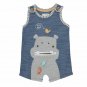 NWT Mud Pie Hippo Zipper Mouth Baby Boys Short Sleeve Romper Jumpsuit Shortall