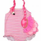NEW Girls Flamingo Pink Striped Ruffle Swimsuit Bathing Suit 2T 3T 4T 5T 6
