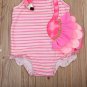 NEW Girls Flamingo Pink Striped Ruffle Swimsuit Bathing Suit 2T 3T 4T 5T 6