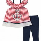NWT Kids Headquarters Nautical Anchor Baby Girls Tunic Leggings Outfit Set