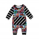 NWT Avengers Comic Strip Baby Boys Black Long Sleeve Romper Jumpsuit Outfit