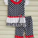NEW Boutique Girls Navy Blue Polka Dot Tunic Ruffle Leggings Outfit Set