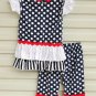 NEW Boutique Girls Navy Blue Polka Dot Tunic Ruffle Leggings Outfit Set