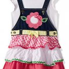 NWT Nannette Girls Flower Ruffle Jean Overall Jumper Dress & Shirt Outfit Set