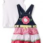NWT Nannette Girls Flower Ruffle Jean Overall Jumper Dress & Shirt Outfit Set