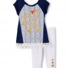 NWT Nannette Baby Girls Gold Love Lace Blue Tunic Leggings Outfit Valentines Day