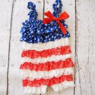 NEW Baby Girl 4th of July Petti Lace Satin Ruffle Romper Sunsuit 0-12 12-24 M