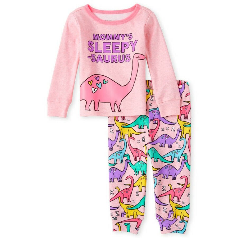 NWT The Childrens Place Dinosaur Girls Long Sleeve Cotton Pajamas Set 2T 3T 4T 5