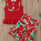 NWT Watermelon Girls Red Sleeveles Shirt Ruffle Bike Shorts Outft 2T 3T 4T 5T