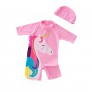 NEW Unicorn Girls Short Sleee Pink Rashguard One Pice Swimsuit & Hat