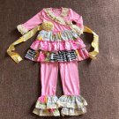 NEW Boutique Girls Pink Ruffle Tunic Dress & Leggings Outfit Set 5-6 6-7 7-8