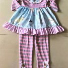 NEW Boutique Girls Pony Horse Pink Ruffle Tunic Dress & Leggings Outfit Set