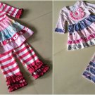 NEW Boutique Girls Pink Striped Tiered Ruffle Tunic Dress Leggings Outfit Set