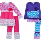 NEW Boutique Girls Pink Purple Long Sleeve Ruffle Tunic Dress Leggings Outfit