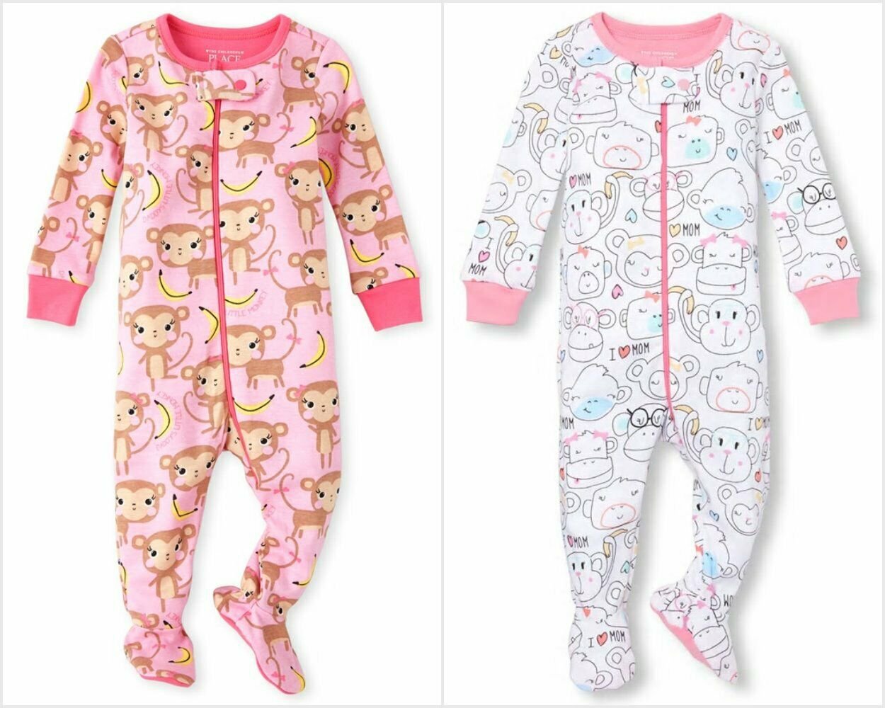 NWT The Childrens Place Monkey Girls Stretchie Footed Sleeper Pajamas 2 3 4 5
