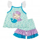 NEW Boutique Girls Mermaid Sleeveless Tunic Ruffle Shorts Outfit Set